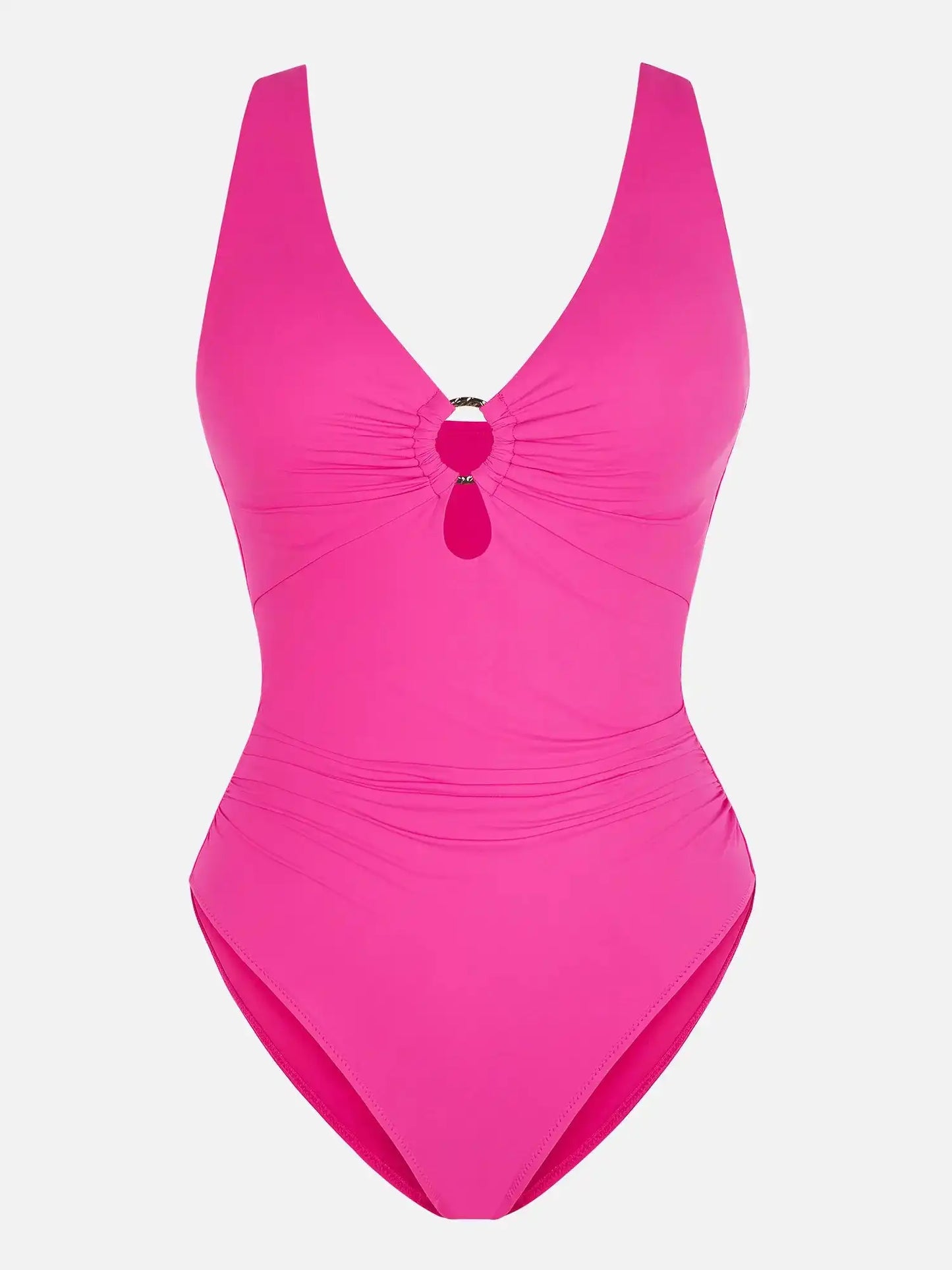 Deep V Metal Ring Ruched Sculpting Swimsuit