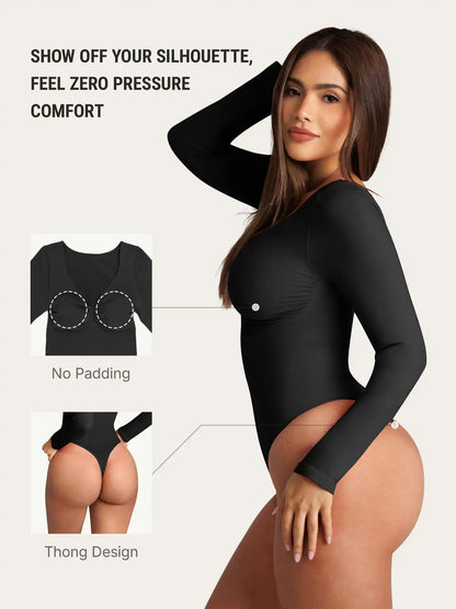 Seamless Long Sleeve Tummy Control Thong Bodysuit