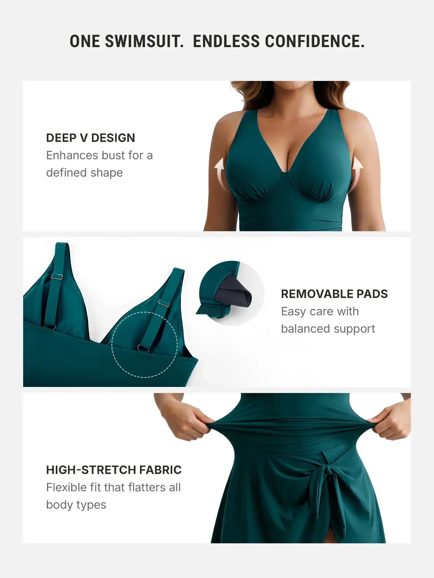 Tummy Control Removable Pads Swimsuit