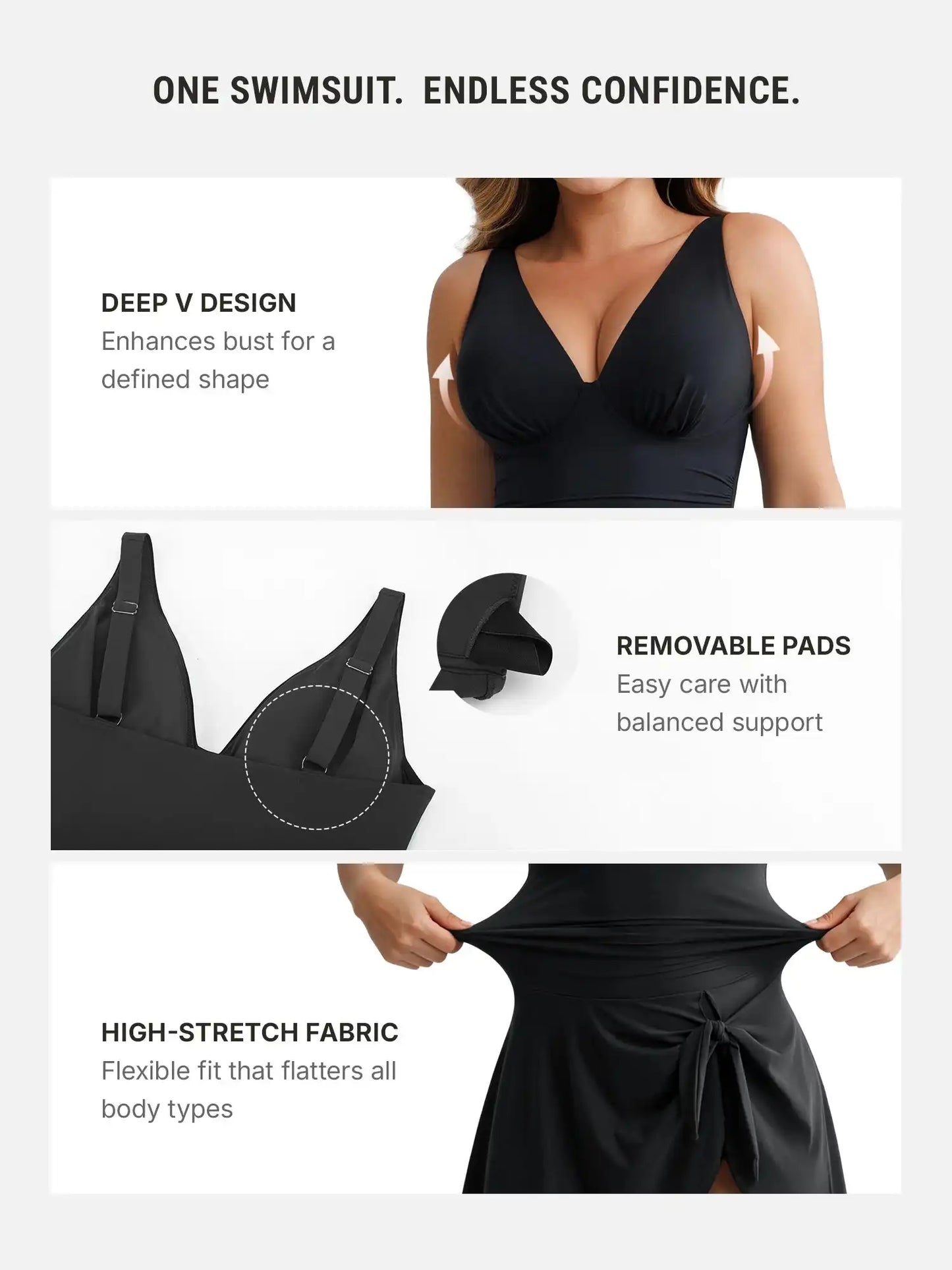 Tummy Control Removable Pads Swimsuit