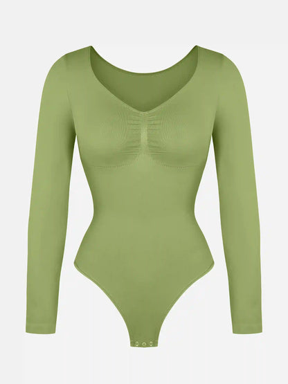 Seamless Long Sleeve Tummy Control Thong Bodysuit