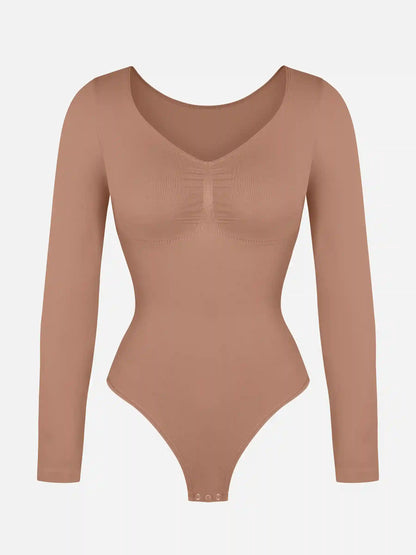 Seamless Long Sleeve Tummy Control Thong Bodysuit