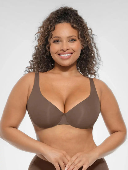 Adjustable-Strap Underwire Deep V-neck Bra