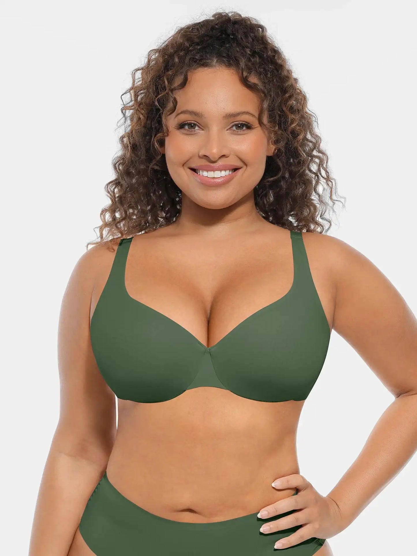 Adjustable-Strap Underwire Deep V-neck Bra
