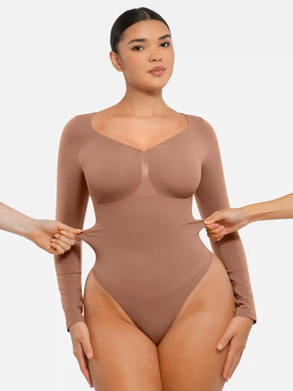 Seamless Long Sleeve Tummy Control Thong Bodysuit