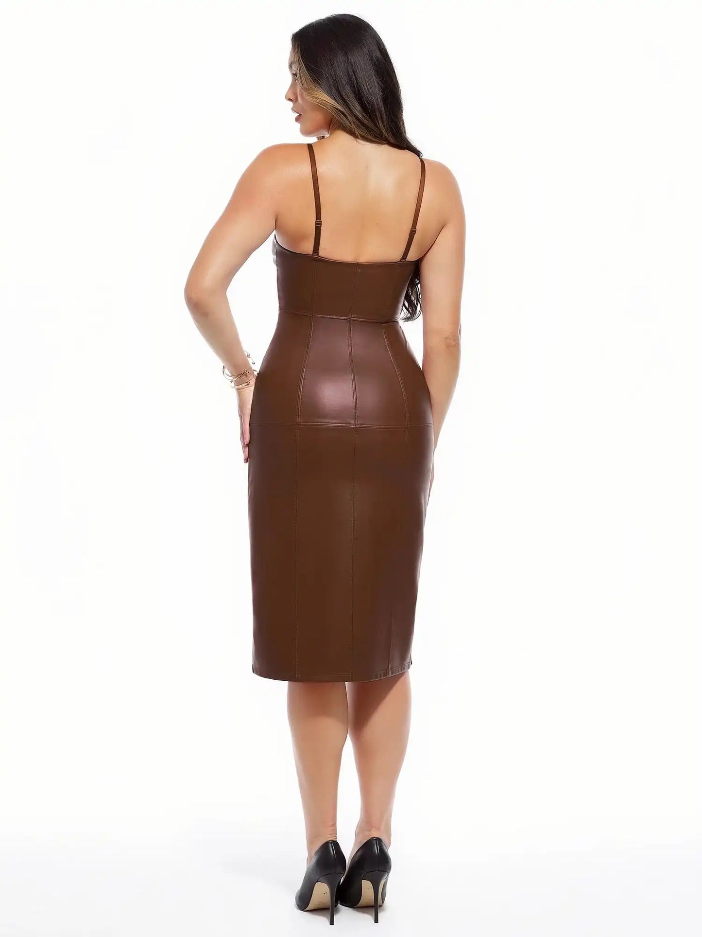 Popilush Dual-Wear Sculpting Faux Leather Dress