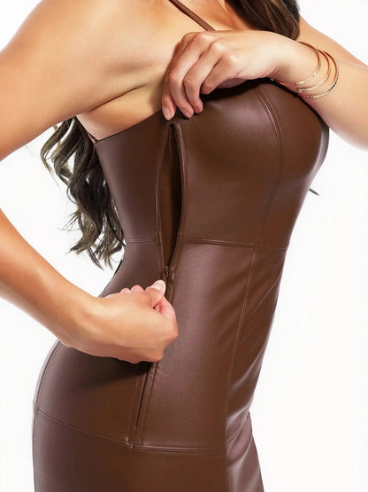 Popilush Dual-Wear Sculpting Faux Leather Dress