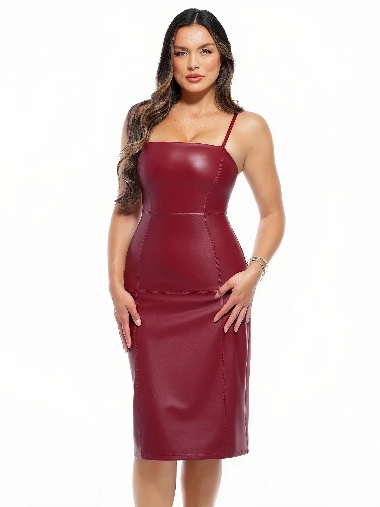 Popilush Dual-Wear Sculpting Faux Leather Dress