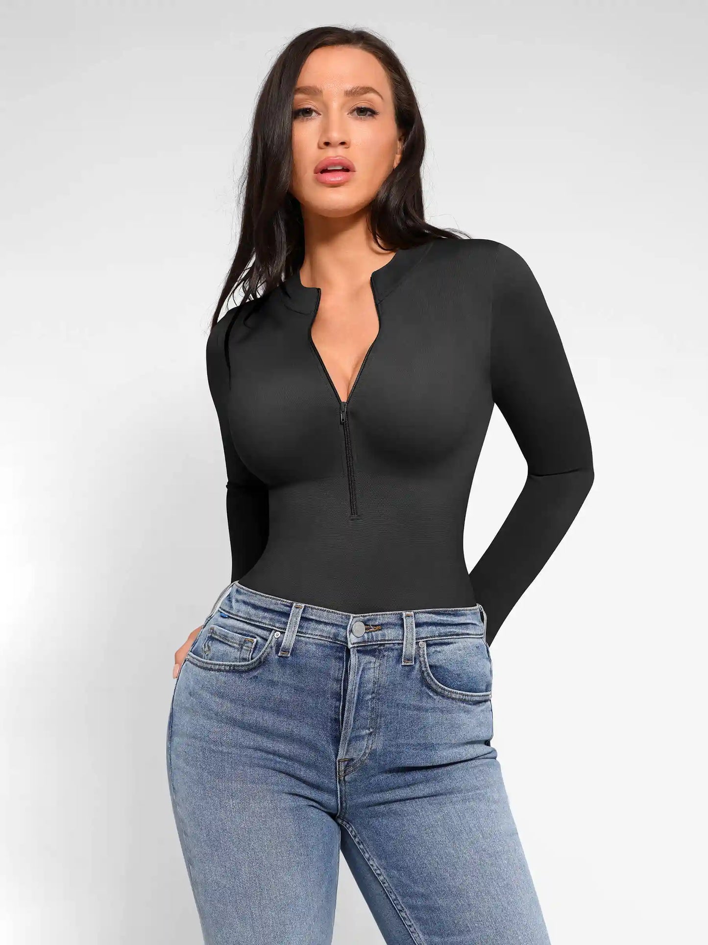 Long Sleeve Zipper Seamless Bodysuit