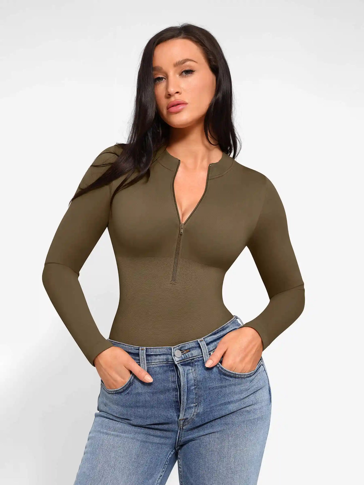Long Sleeve Zipper Seamless Bodysuit