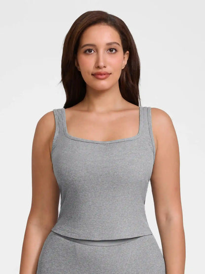 Ribbed Square-Neck Lounge Tank Top