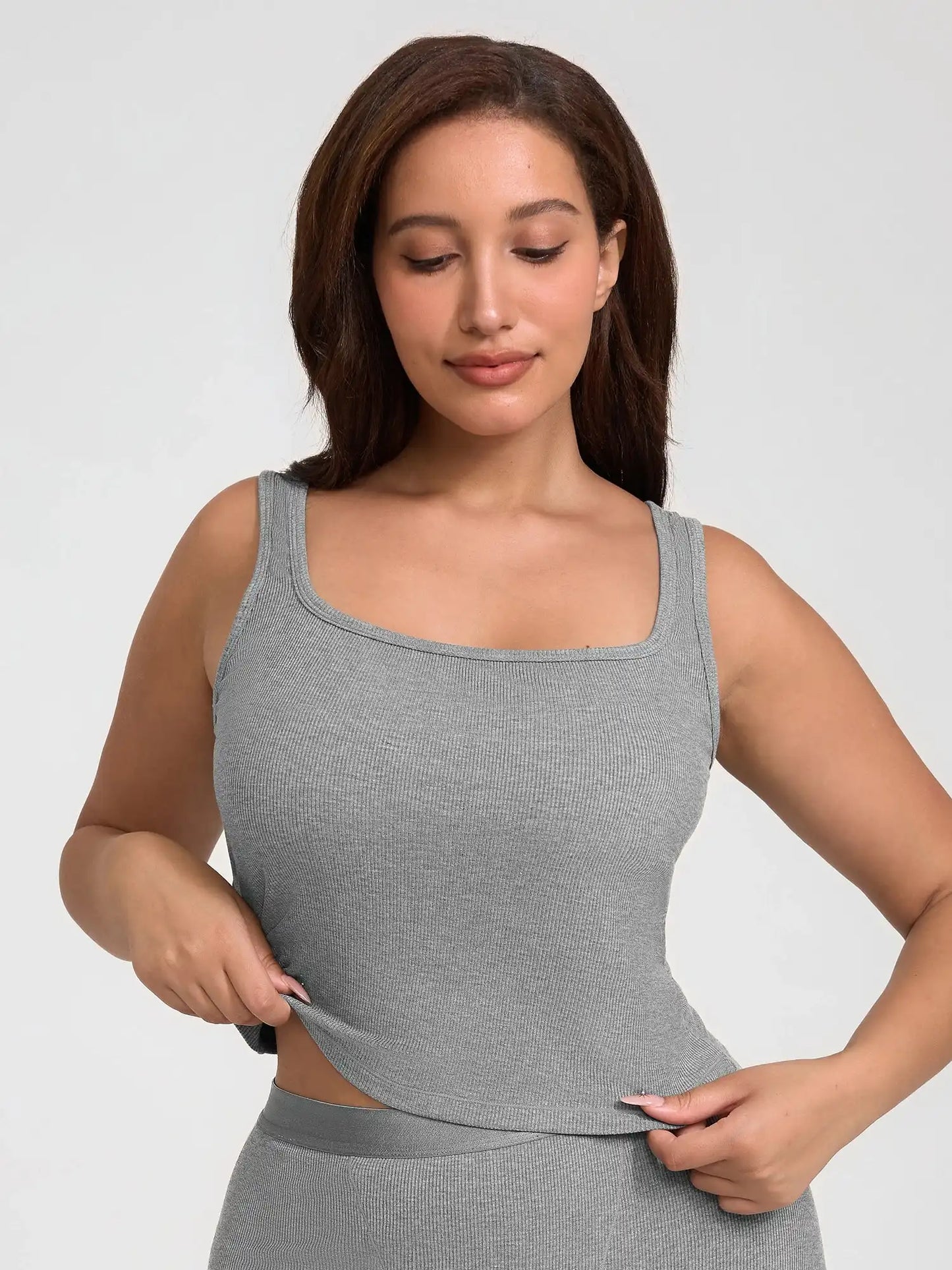 Ribbed Square-Neck Lounge Tank Top