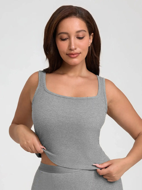 Ribbed Square-Neck Lounge Tank Top