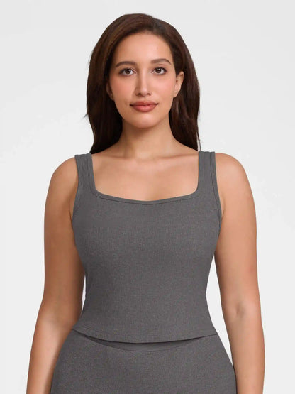 Ribbed Square-Neck Lounge Tank Top