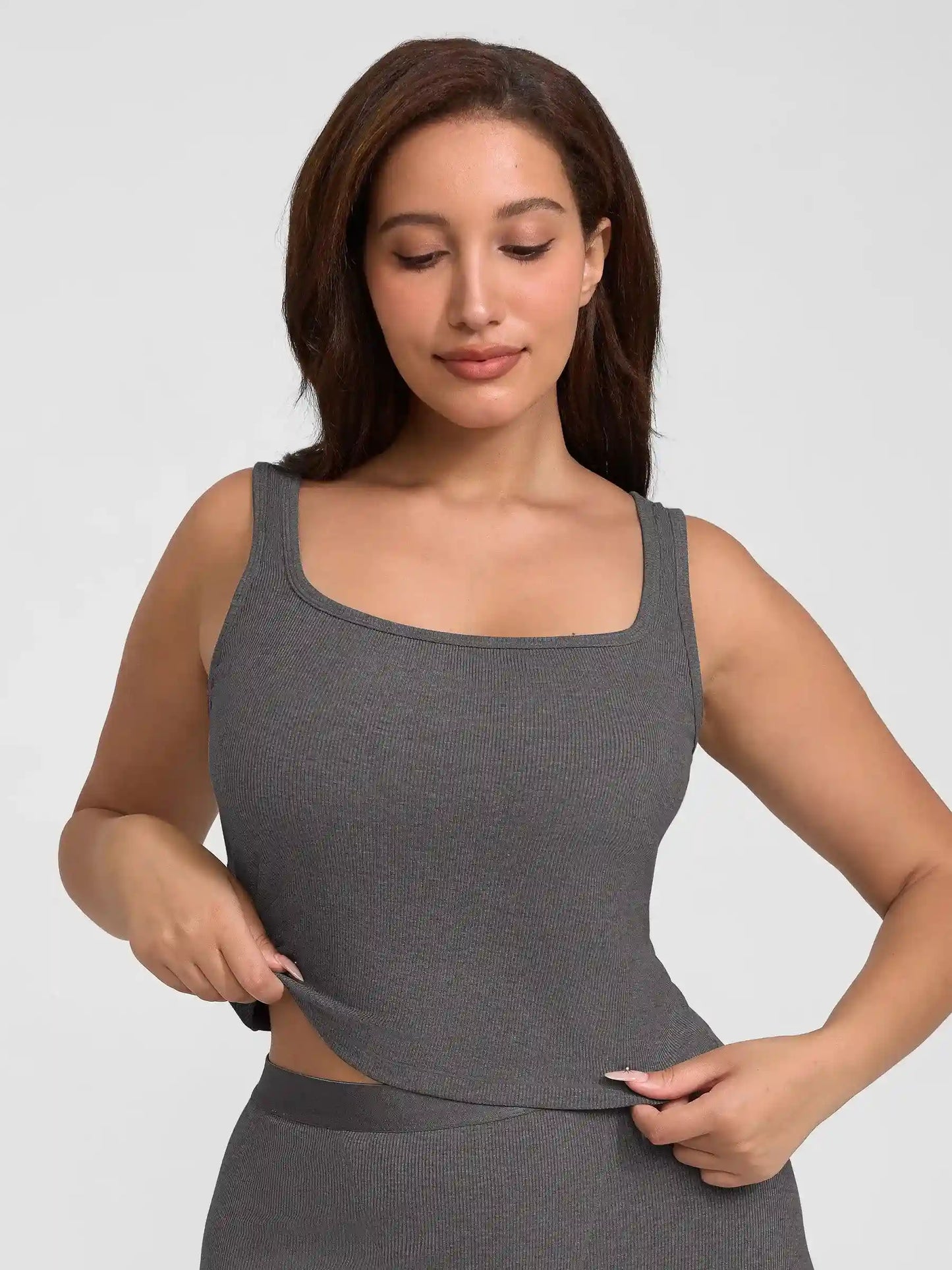 Ribbed Square-Neck Lounge Tank Top