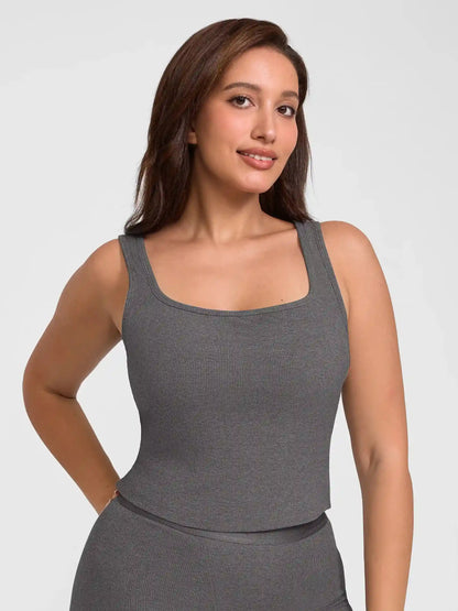 Ribbed Square-Neck Lounge Tank Top