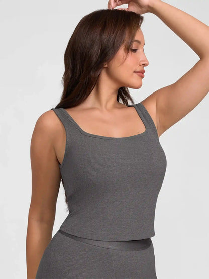 Ribbed Square-Neck Lounge Tank Top