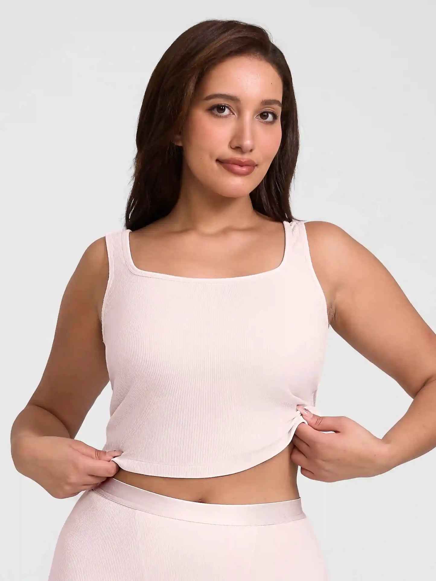 Ribbed Square-Neck Lounge Tank Top