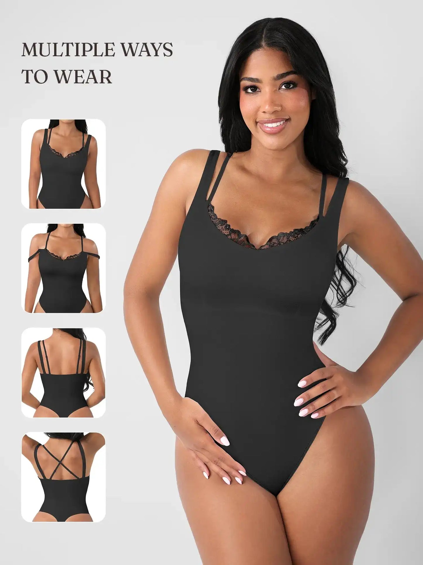 Lace-Trimmed Deep V Bodysuit