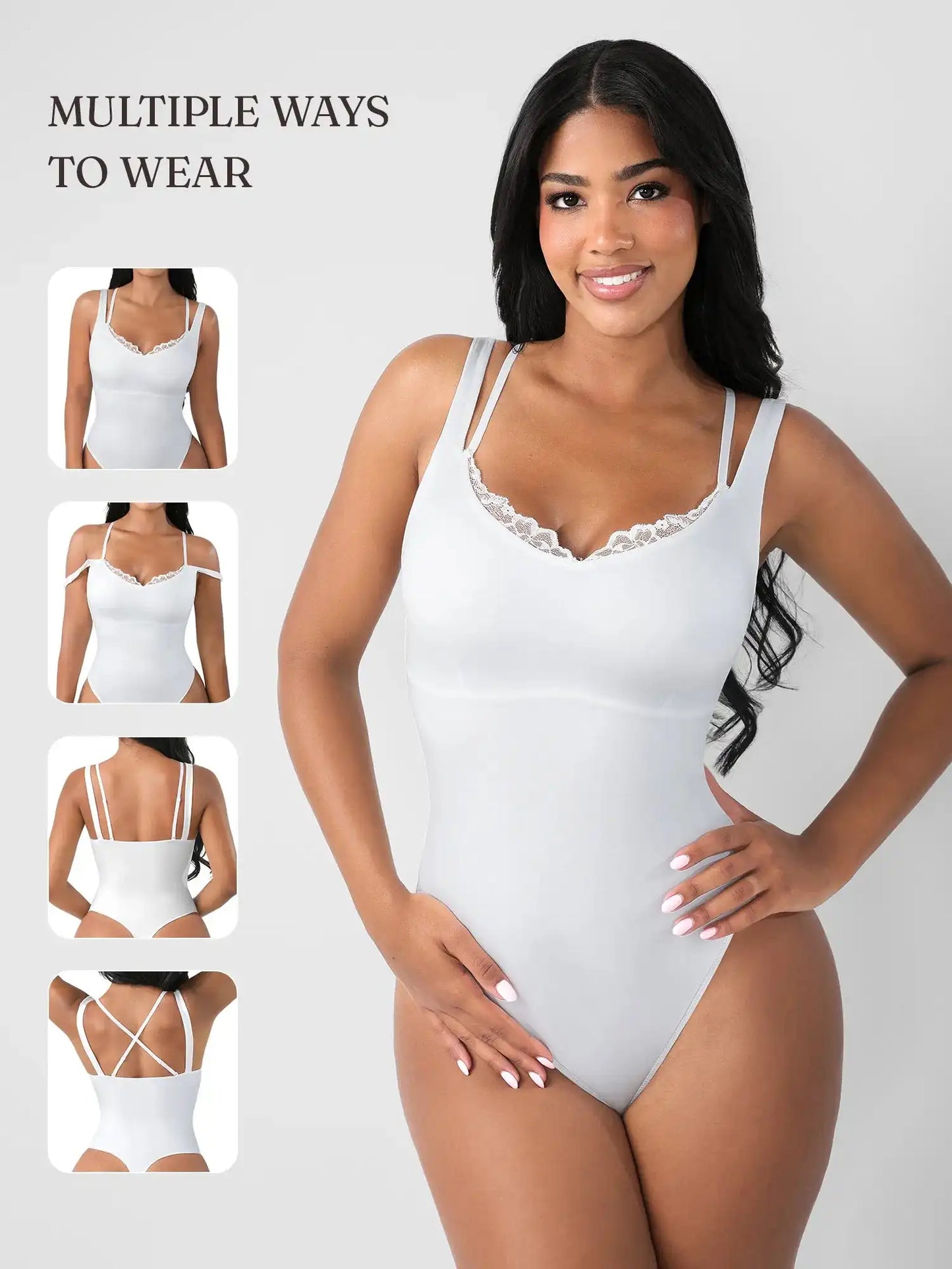 Lace-Trimmed Deep V Bodysuit