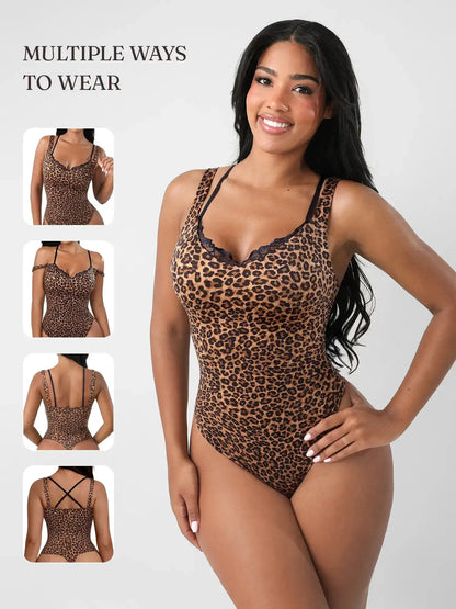 Lace-Trimmed Deep V Bodysuit