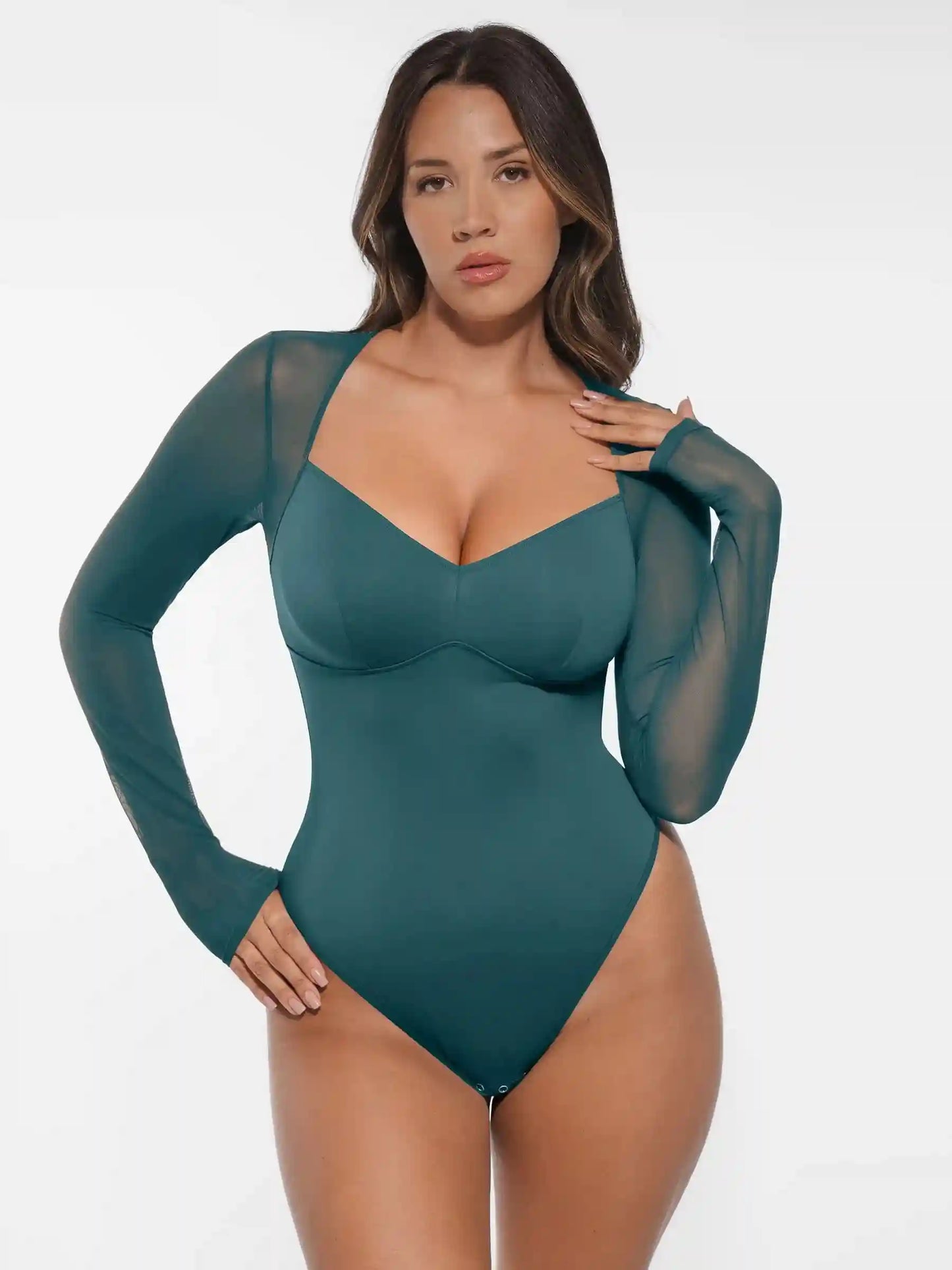 Mesh Panel V-Neck Bodysuit