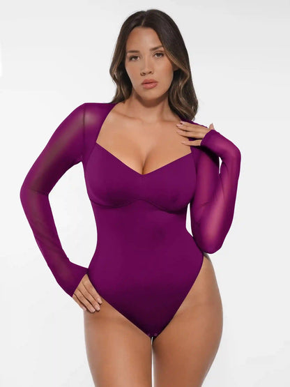 Mesh Panel V-Neck Bodysuit