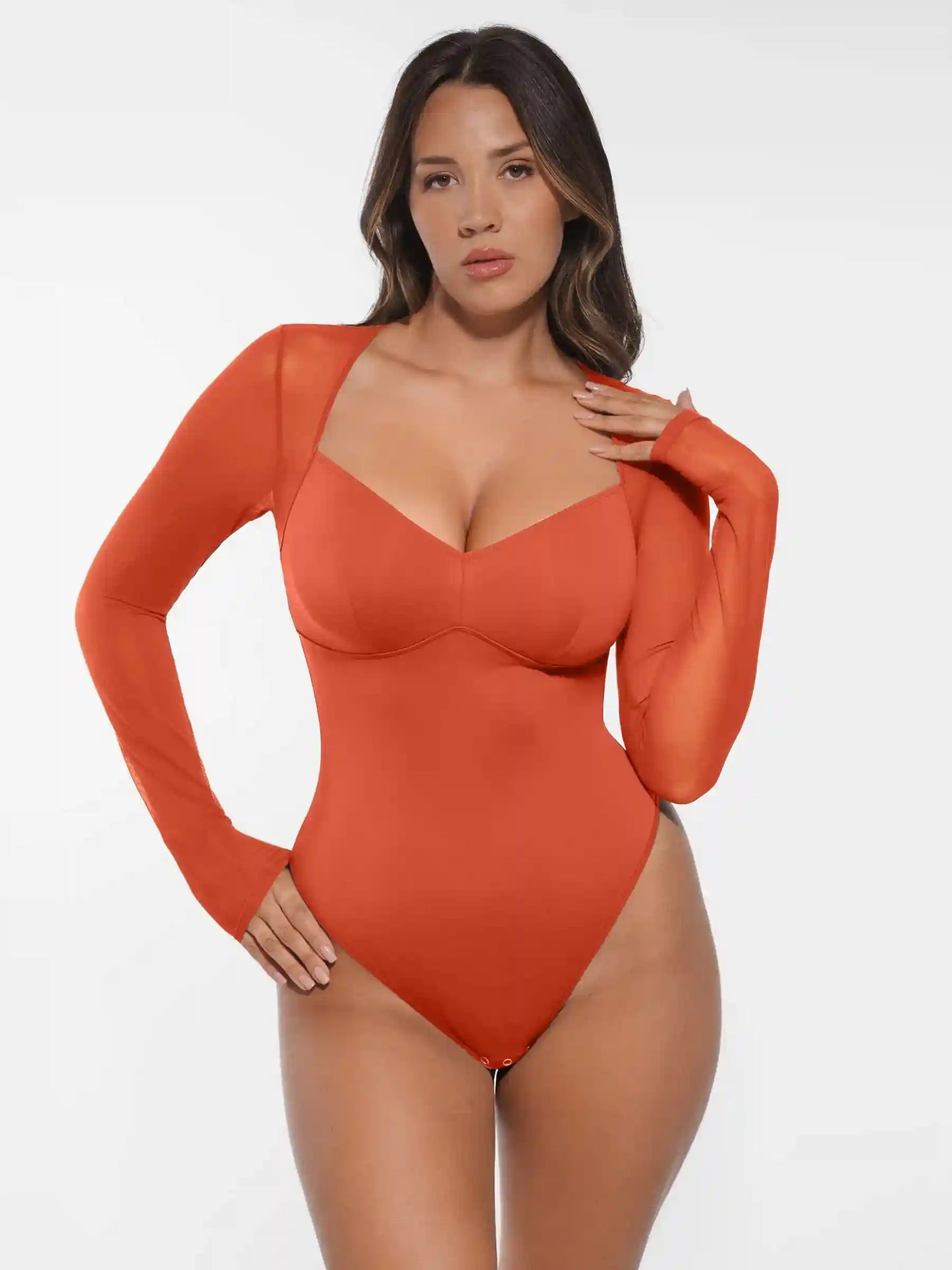 Mesh Panel V-Neck Bodysuit