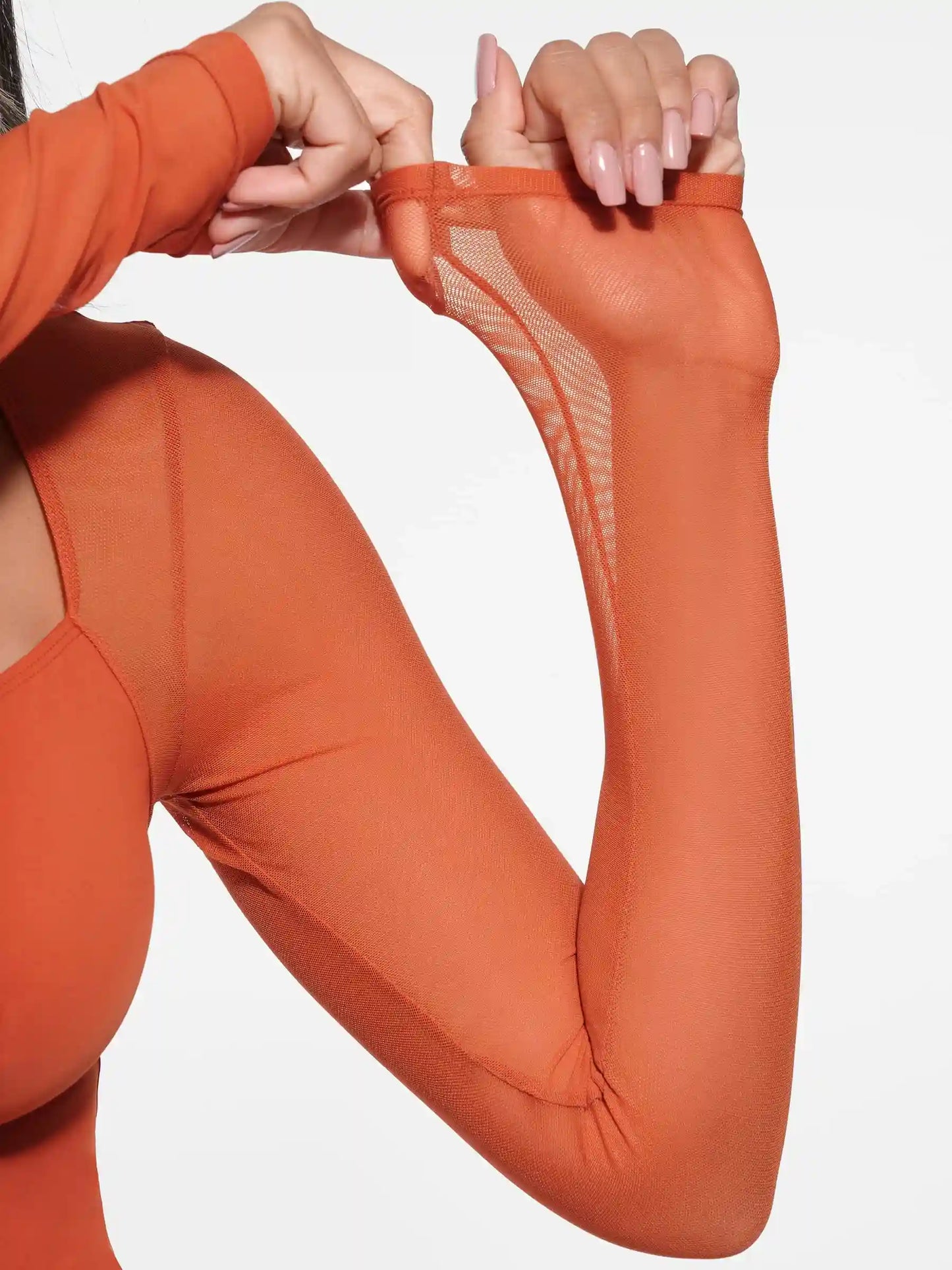 Mesh Panel V-Neck Bodysuit