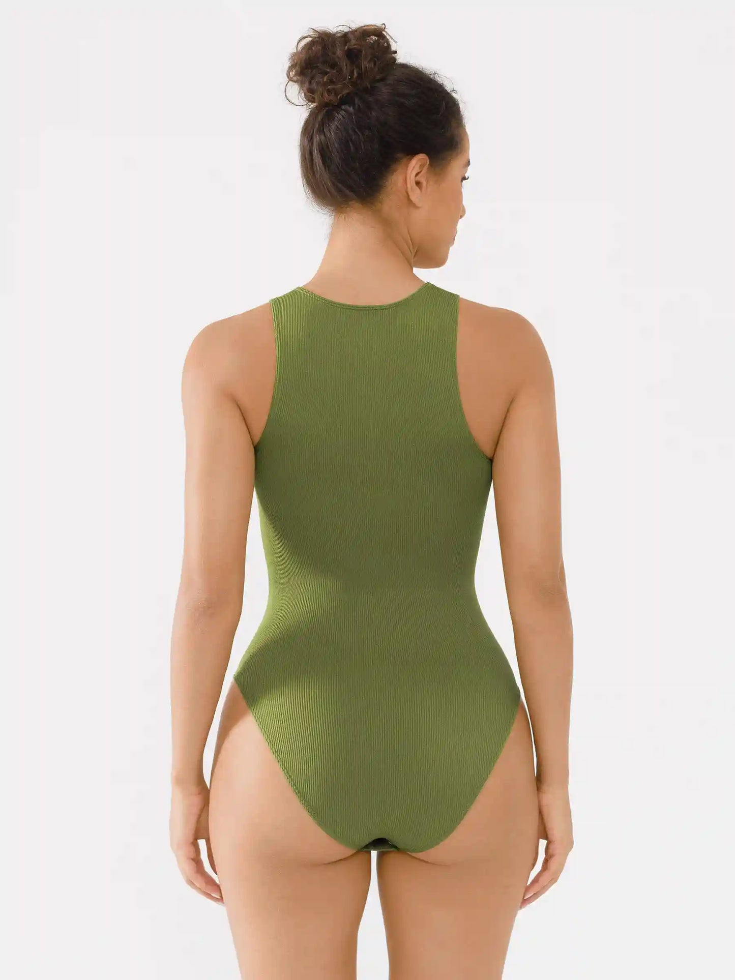 Crew Neck Invisible Zip Ribbed Seamless Bodysuit