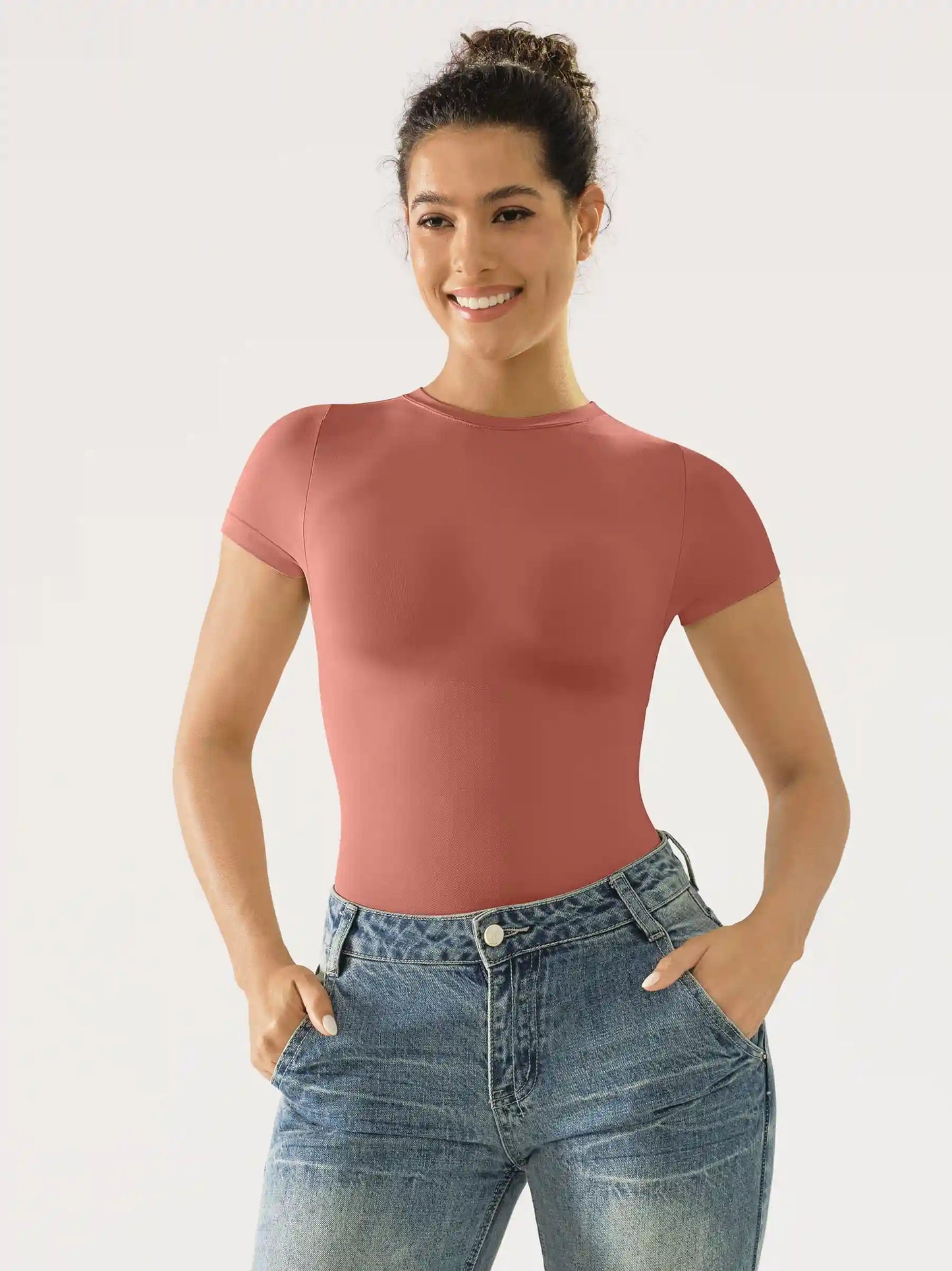 Crew Neck Seamless Short Sleeve Bodysuit