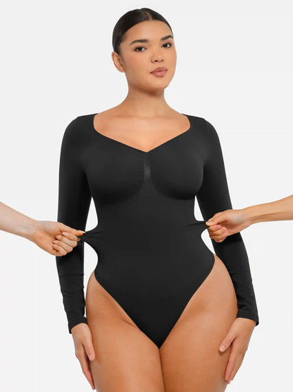 Seamless Long Sleeve Tummy Control Thong Bodysuit