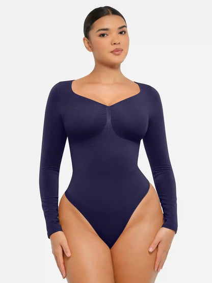 Seamless Long Sleeve Tummy Control Thong Bodysuit