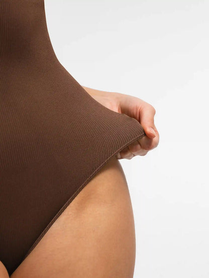 Crew Neck Invisible Zip Ribbed Seamless Bodysuit
