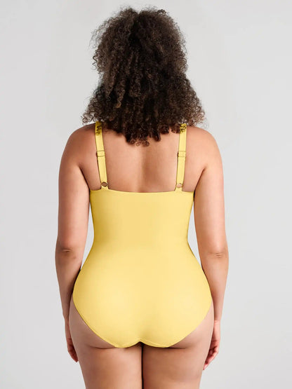 Deep V Metal Ring Ruched Sculpting Swimsuit