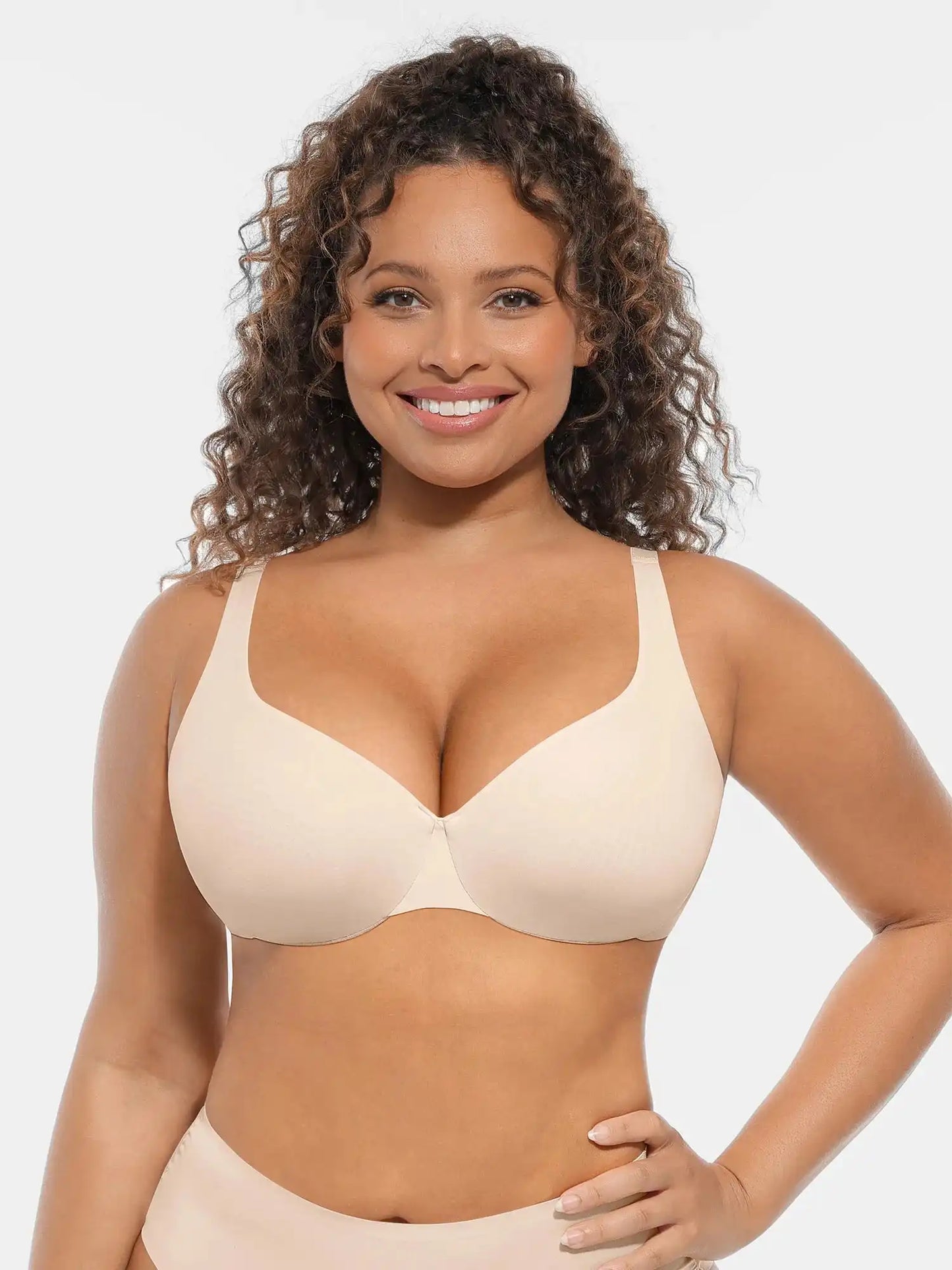 Adjustable-Strap Underwire Deep V-neck Bra