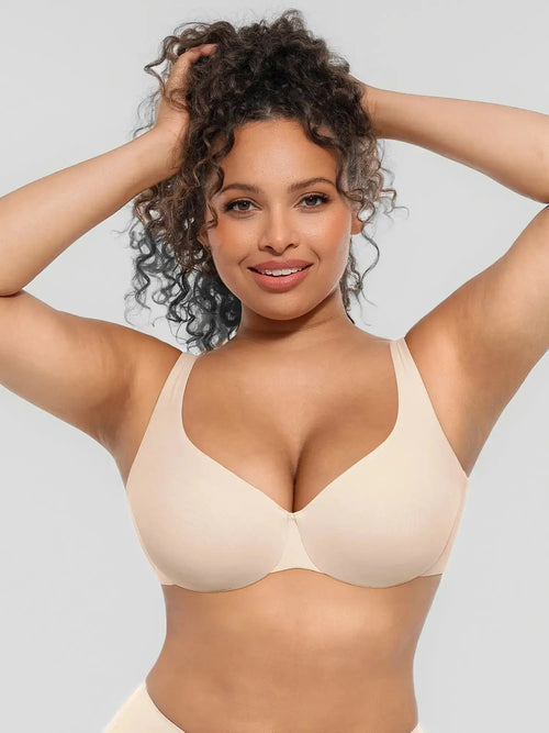 Adjustable-Strap Underwire Deep V-neck Bra