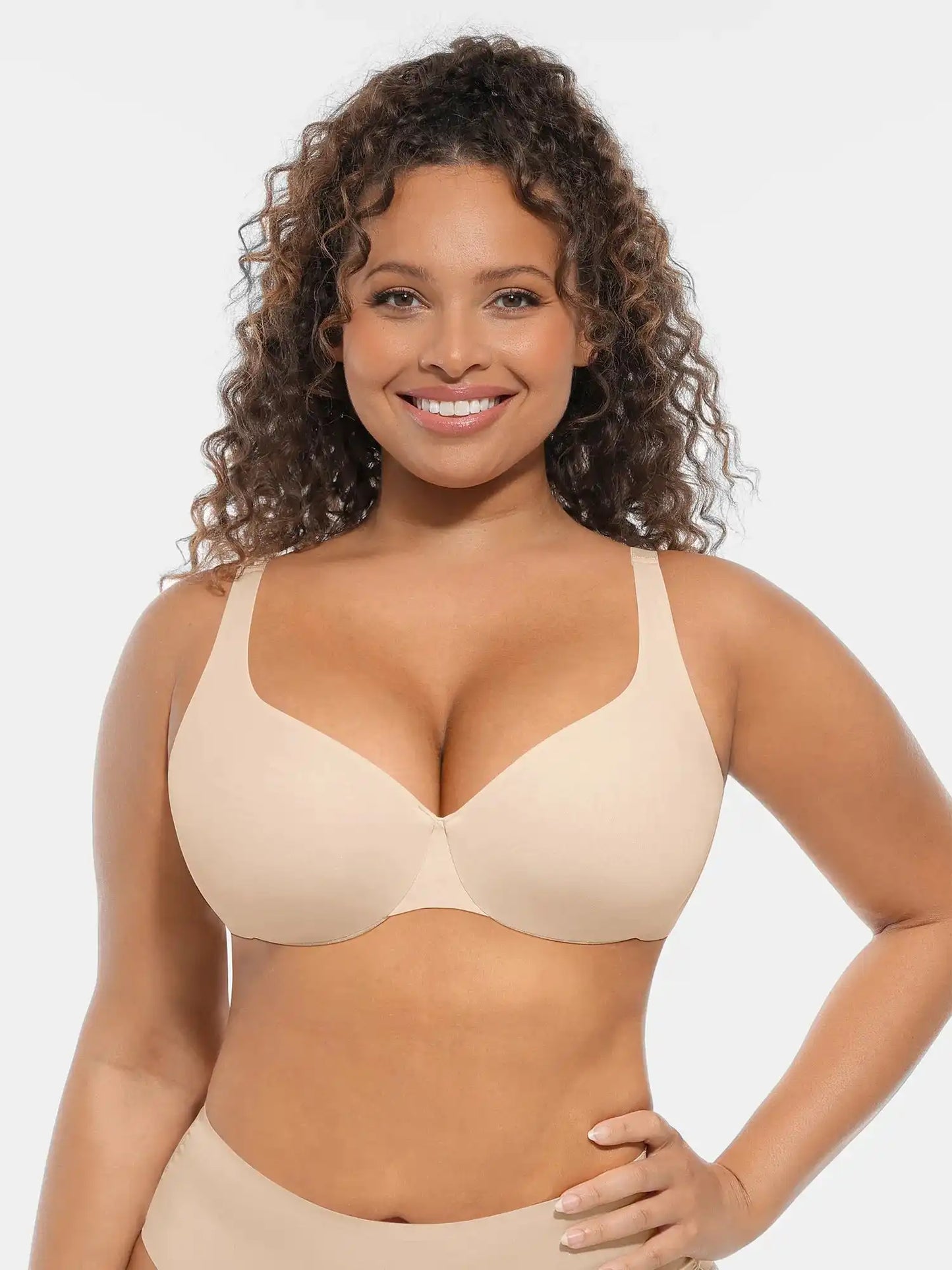 Adjustable-Strap Underwire Deep V-neck Bra