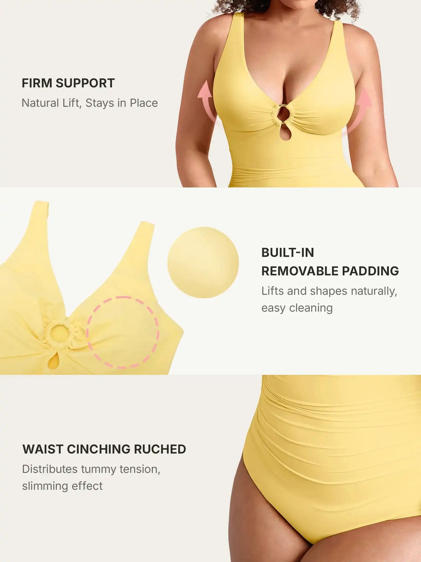 Deep V Metal Ring Ruched Sculpting Swimsuit