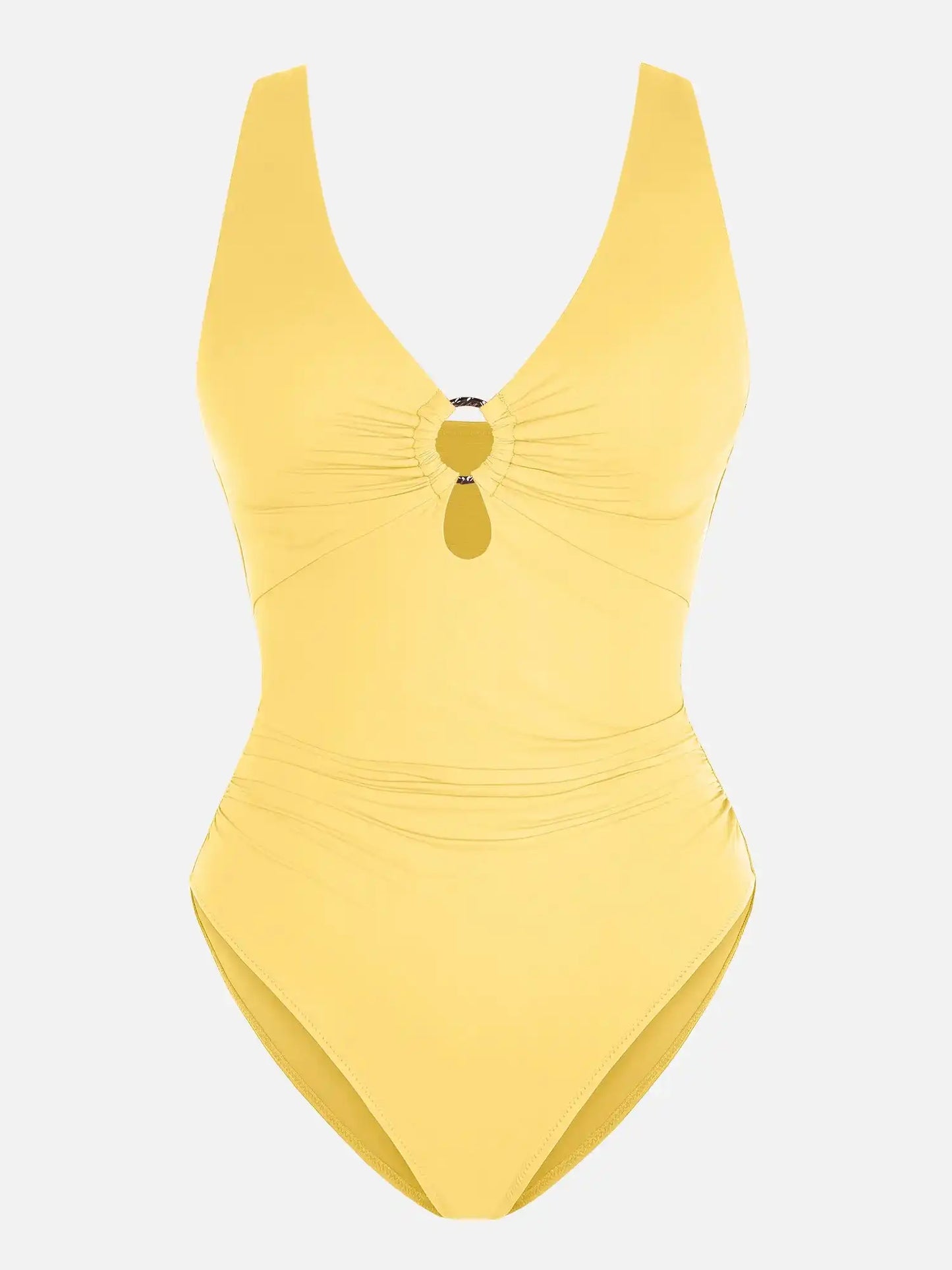 Deep V Metal Ring Ruched Sculpting Swimsuit
