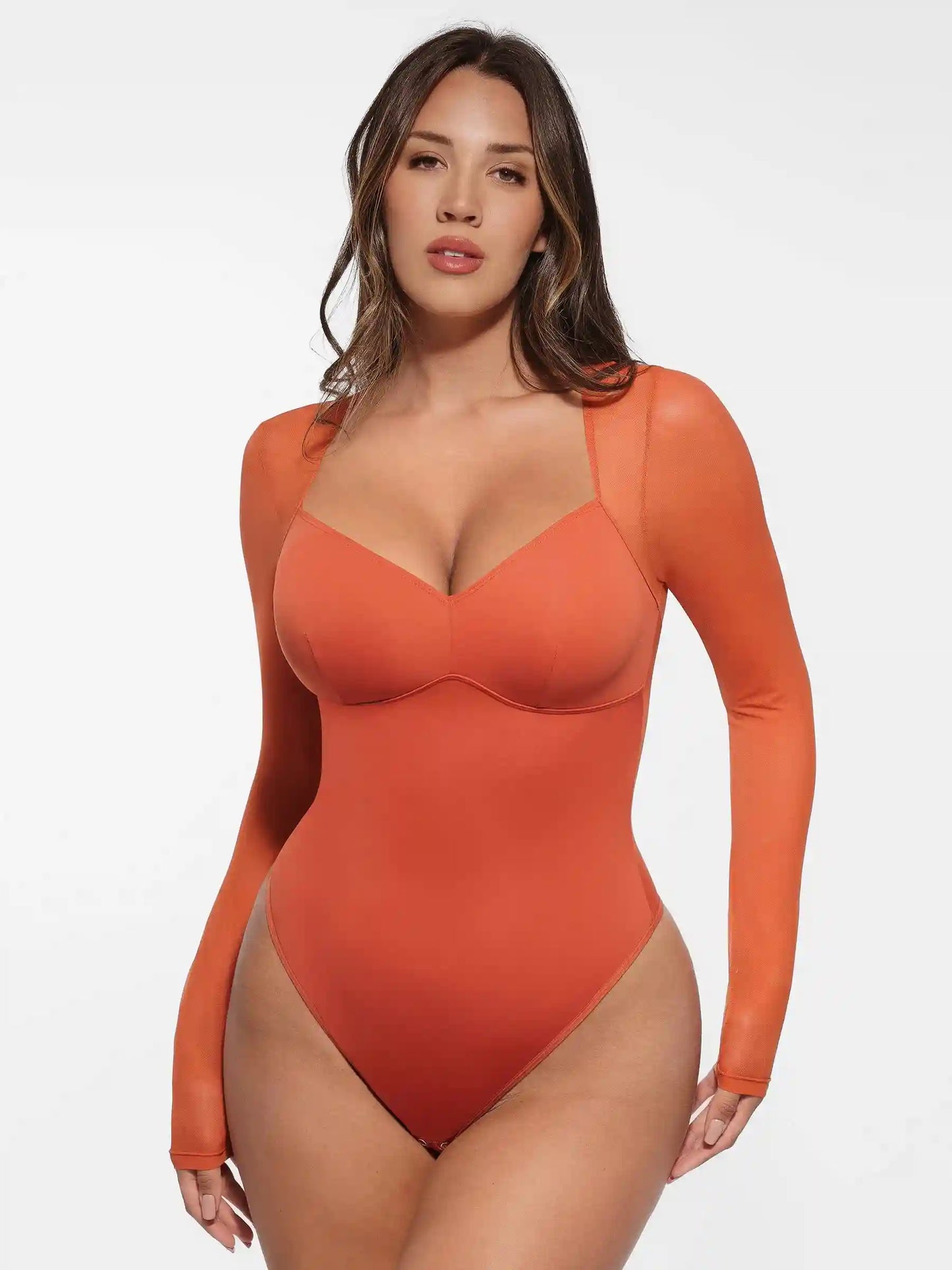 Mesh Panel V-Neck Bodysuit