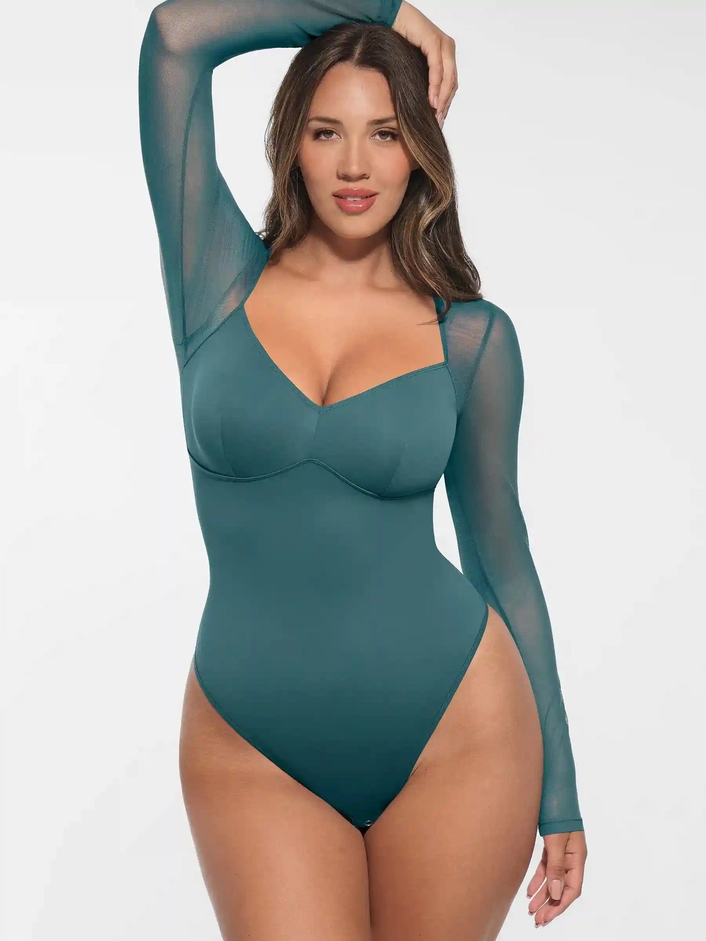 Mesh Panel V-Neck Bodysuit