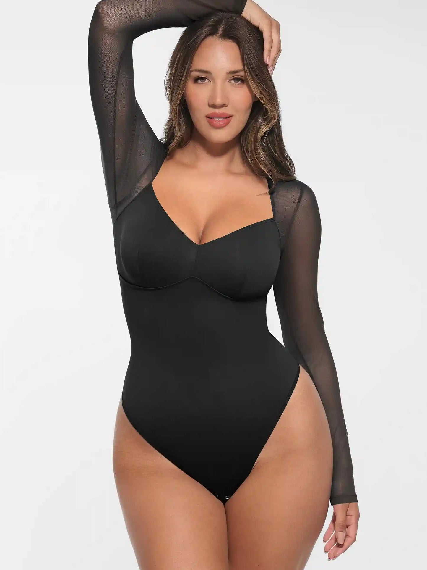 Mesh Panel V-Neck Bodysuit