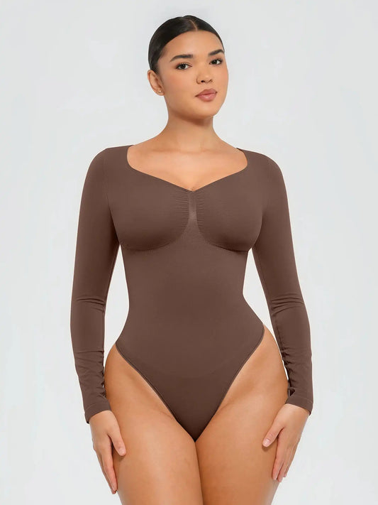 Seamless Long Sleeve Tummy Control Thong Bodysuit