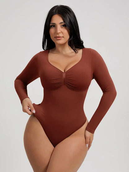 Seamless Long Sleeve Tummy Control Thong Bodysuit