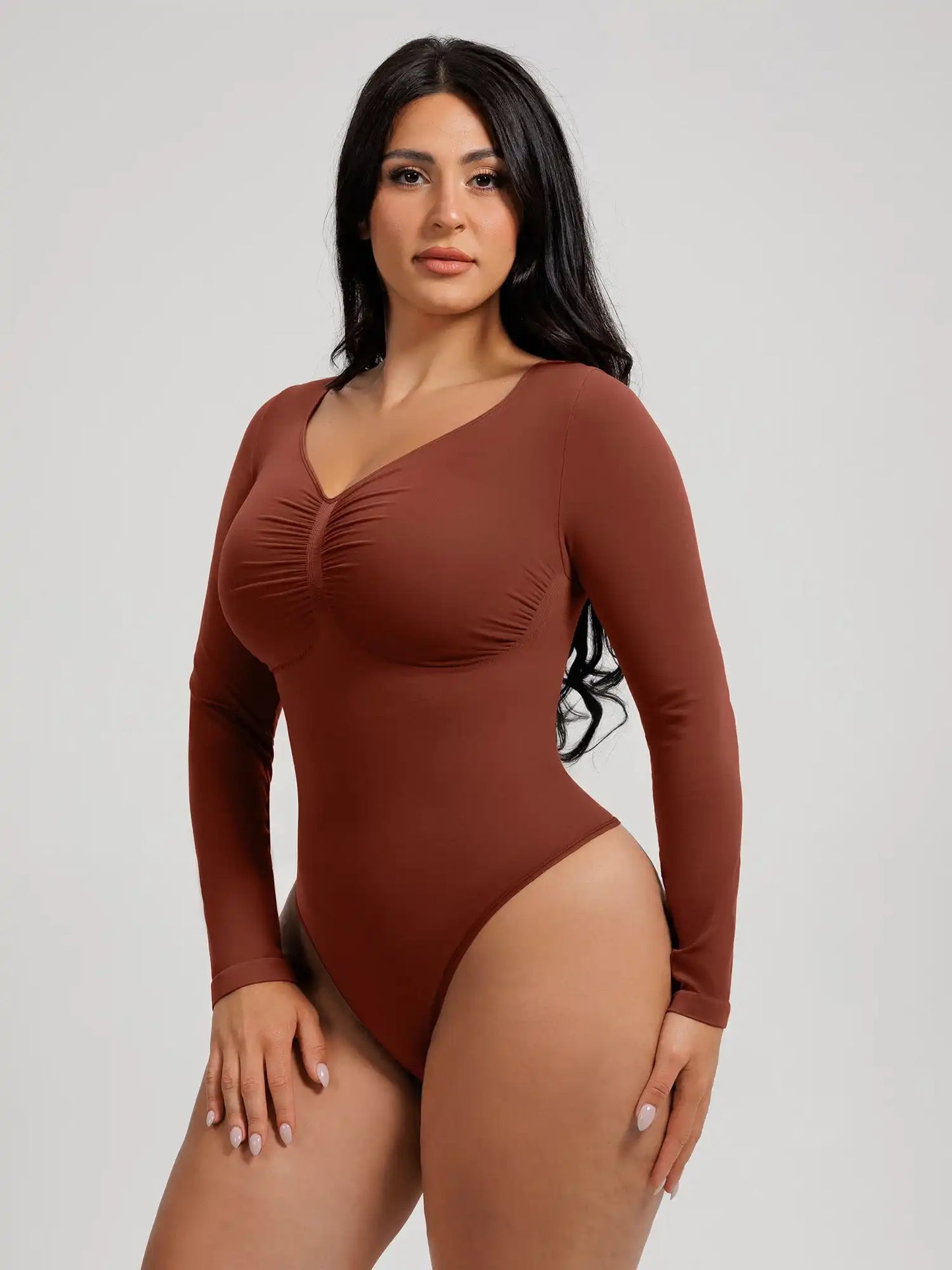 Seamless Long Sleeve Tummy Control Thong Bodysuit