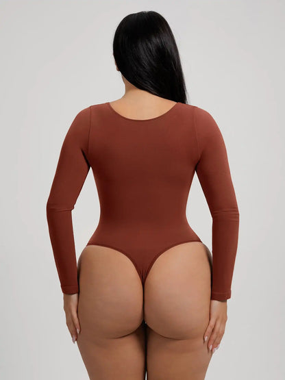 Seamless Long Sleeve Tummy Control Thong Bodysuit