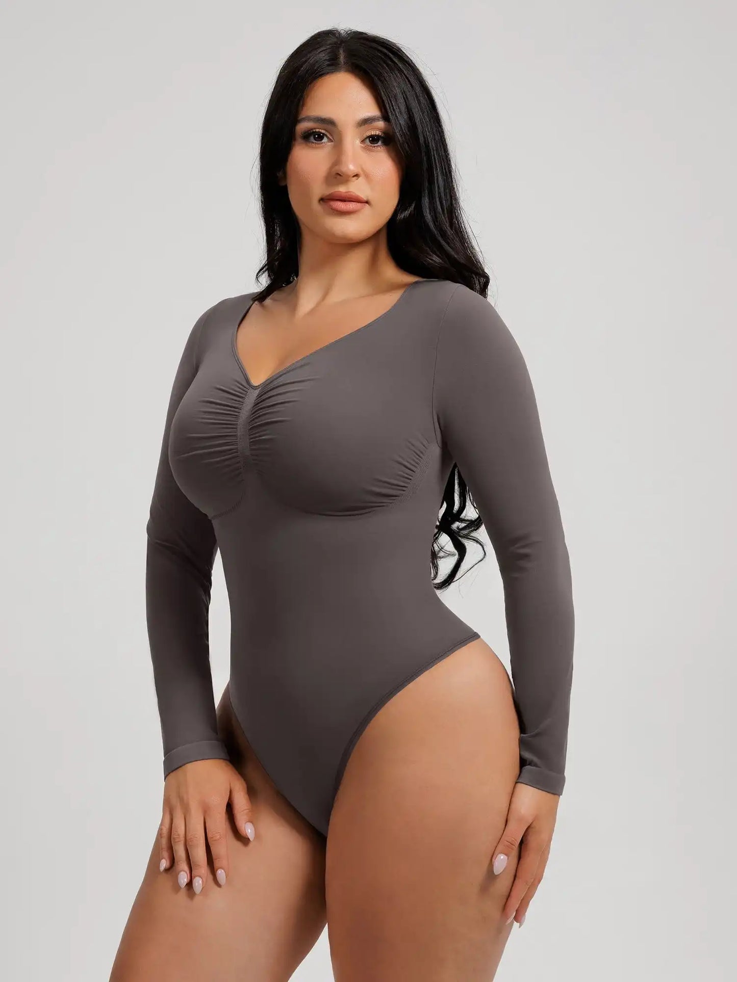 Seamless Long Sleeve Tummy Control Thong Bodysuit