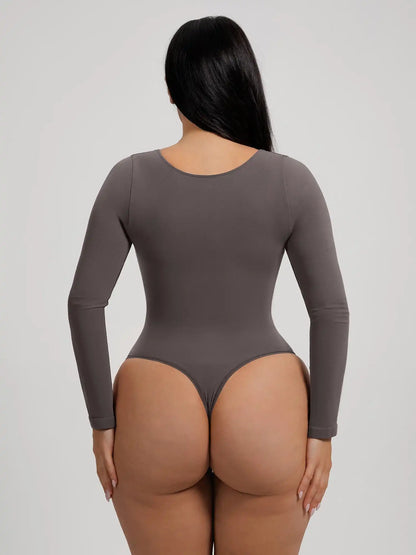 Seamless Long Sleeve Tummy Control Thong Bodysuit
