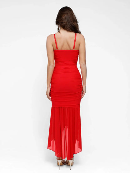 Popilush Shapewear Bluetag Cooling Ruched Mesh Bodycon Maxi Dress